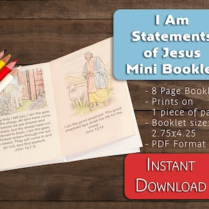 The I Am Statements of Jesus Mini Book | The Gospel of John | I am the Good Shephard | Memory Verse | Sunday School and Bible Class