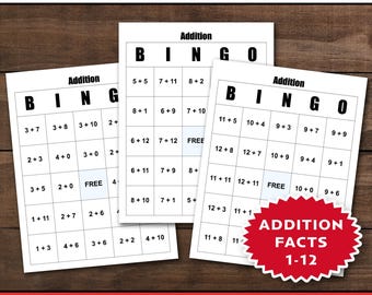 Gra w bingo z dodawaniem: Wydrukuj i graj z 30 wyjątkowymi kartami (informacje o dodawaniu od 1 do 12)
