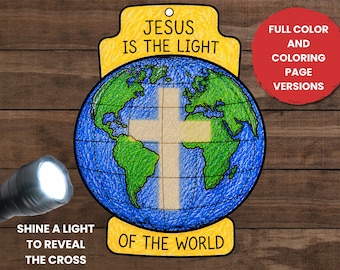 Jesus is the Light of the World Craft for Children's Bible Class Activity Coloring Craft John 8:12 Light of the World I Am Statements Jesus