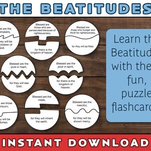 The Beatitudes Puzzle Flashcards | Sermon on the Mount | Bible Lesson | Teachings of Jesus | Matthew 5:3-10 | VBS Craft | Preschool Game