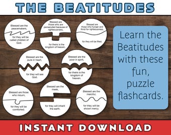 Beatitudes Puzzle Flashcards: Sermon on the Mount, Bible Lesson (Digital Download)