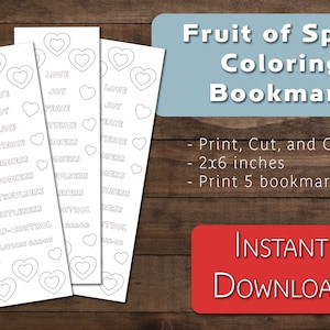 Fruit of the Spirit Coloring Bookmarks: Sunday School Activity (PDF)