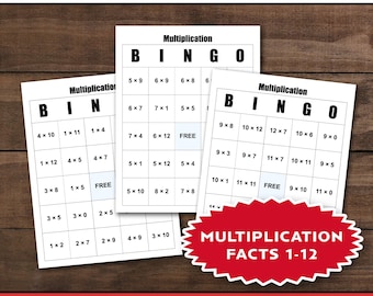 Gra w bingo z mnożeniem: Wydrukuj i graj z 30 wyjątkowymi kartami (mnożenie od 1 do 12)