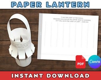 Jesus Light of the World Paper Lantern Craft John 8:12 Bible Class Activity for Kids Printable Lamp I am Statement of Jesus is the Light