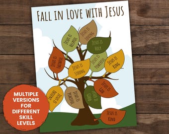Fall in Love with Jesus Craft Autumn Bible Class Activity Sunday School Fall Coloring Learn Character of Jesus for Cut and Paste Preschool