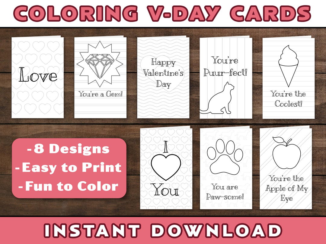 Coloring Valentine's Day Cards: Preschool Activity (digital Download ...