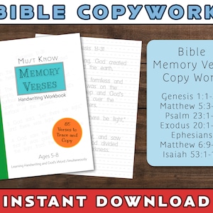Handwriting Practice and Memorize Scripture | Bible Memory Work | Memory Verses Memorization | Homeschool | Kindergarten Writing Worksheets