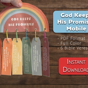 Artisanat mobile arc-en-ciel : Dieu tient ses promesses, versets bibliques (téléchargement PDF)