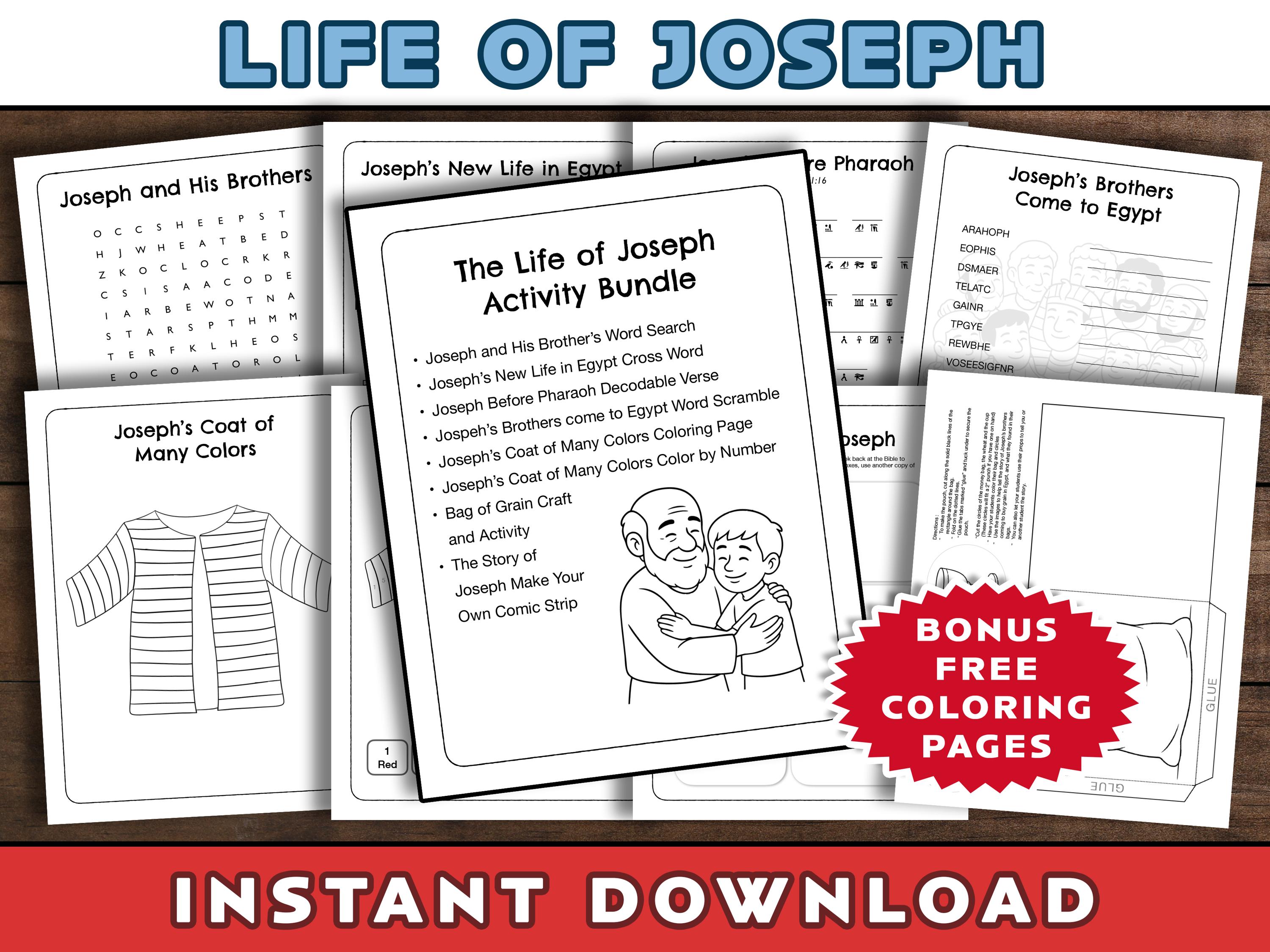 Joseph in the Bible Activity Worksheet Bundle (Digital Download)