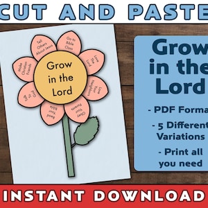 Grow in the Lord Craft: Flower Coloring Worksheet (Digital Download)