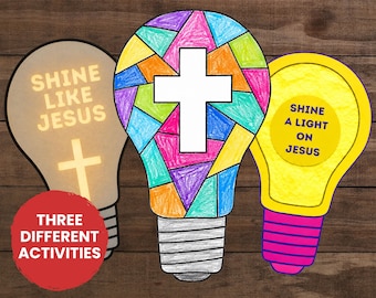 Jesus is the Light of the World Craft for Children's Bible Class Activity Coloring John 8:12 VBS Activities Shine Like Jesus Stained Glass