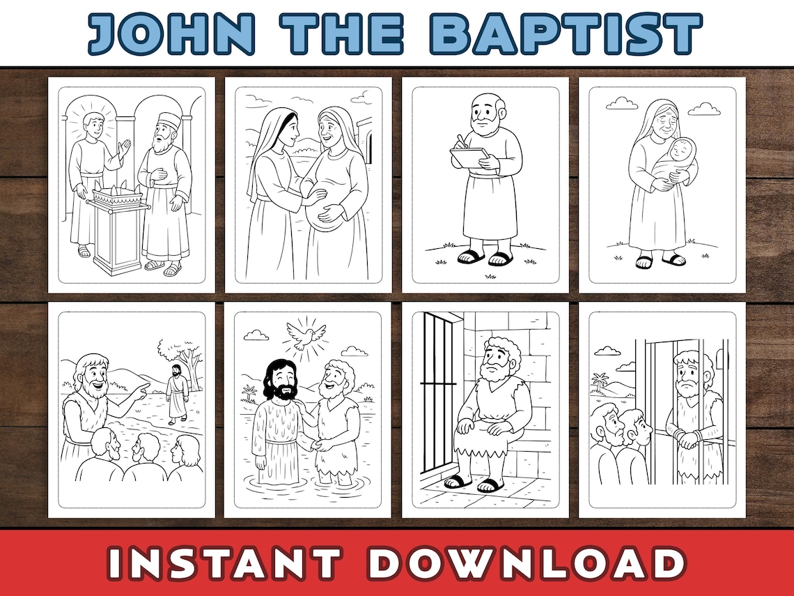 John the Baptist Coloring Pages: Bible Story, Sunday School (digital ...