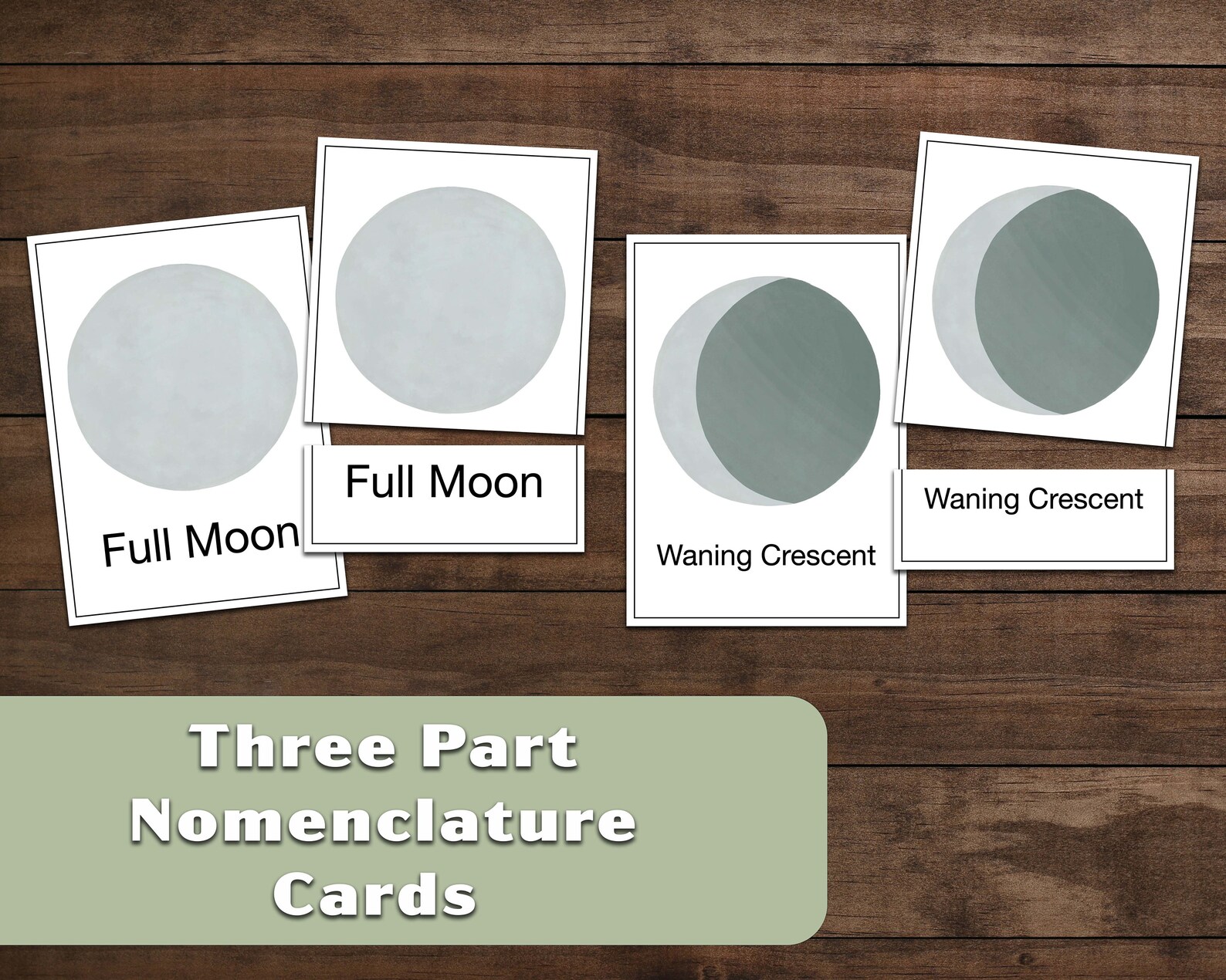 Digital Phases of the Moon Flash Cards 8 Montessori - Etsy