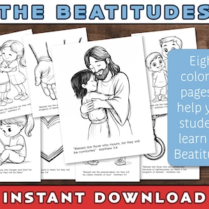 The Beatitudes | Sermon on the Mount | Bible Lesson | Bible Coloring Pages | Teachings of Jesus | Matthew 5:3-10 | VBS Craft | Preschool