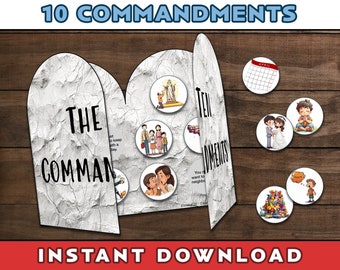 Ten Commandment Craft Cut and Glue Foldable Craft Sunday School Craft Bible Class Craft  Exodus 20 10 Commandments Activity VBS Craft