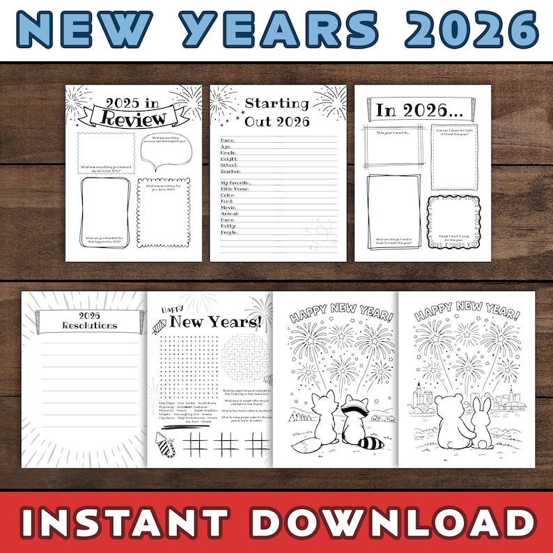 New Years Worksheet Bundle: Review 2025 and Think Ahead to 2026 and Set ...