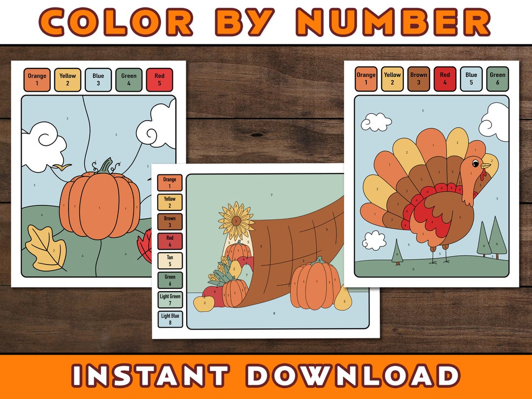 Fall Color by Number: Autumn Coloring Pages (digital Download) - Etsy