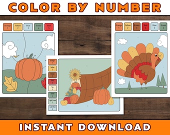 Fall Color By Number: Autumn Coloring Pages (Digital Download)
