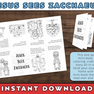 Zacchaeus Mini Book | Bible Story Craft | Luke 19 | Zacchaeus was a wee little man | Sunday School Coloring Craft | Jesus Sees Zacchaeus