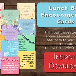 Tarjetas con versículos para memorizar para la lonchera / Notas para la lonchera infantil / Notas de ánimo / Notas para el almuerzo para niños en edad escolar / Versículos de acción para niños