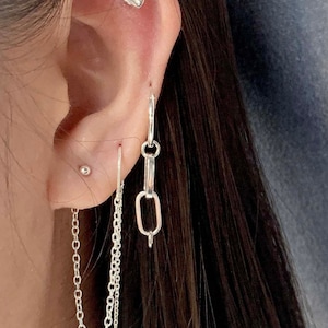 925 Silver Chain Hoop Drop Earrings, BTS Inspired Dainty Delicate Stack Earrings, Simple Layering Earrings, Alternative Egirl Earrings