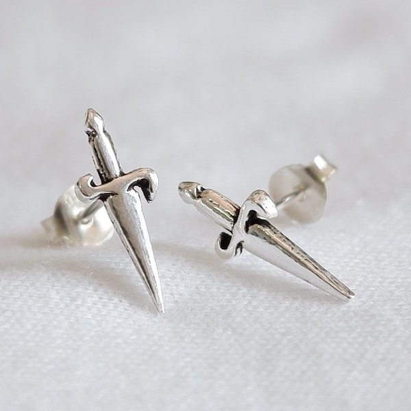 Sterling Silver Tiny Dagger Sword Knife Post Stud Earrings Cartilage Tragus Helix Studs