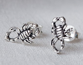 925 Sterling Silver Stud Earrings, Scorpion Studs, Scorpion Ear Post Jewelry, Gothic Animal Stud Earrings, Wiccan Goth Earrings, Cartilage