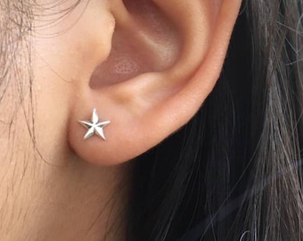 925 Sterling Silver Star stud earrings, Dainty earrings, Tiny star studs, Minimalist studs, Second hole silver earrings, Piercing earrings