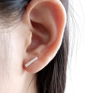 925 Sterling Silver Tiny Bar Line Minimal Minimalist Boho Bohemian Dainty Stud Post Earrings Cartilage Tragus Helix Multiple Piercing
