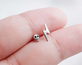 HENJOY surgical steel 16g tragus barbell thunder silver black piercing