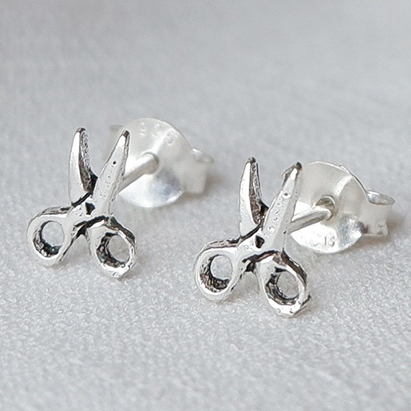 Tiny Scissors Stud Earrings - 925 Sterling Silver Pair of Scissors Post Earrings - Cute Scissors Earrings, Hairdresser Gift, Novelty Studs