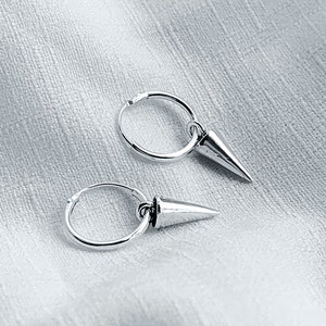 925 Sterling Silver Spike Hoop Earrings, small spike hoops, dagger hoops, point hoops, pointy spike narrow hoops, 12mm Tiny minimal Hoops