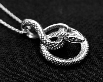 Snake Pendant, Sterling Silver snake necklace - Silver Snake Pendant, Gothic Snake Pendant