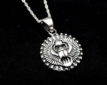 925 Sterling Silver Scarab Beetle Charm Necklace - Dainty Ramesses Scarab Beetle Egyptian Necklace beetle wings insect mythology