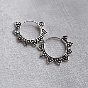 925 Sterling Silver Tribal Dotted Hoop Earrings Small, Bohemian Indian ...
