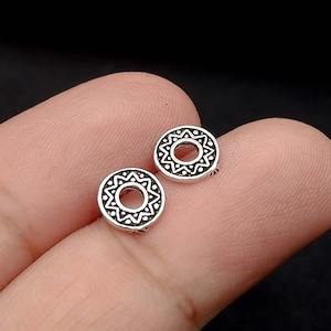 Open Circle Stud Earrings, 925 Sterling Silver Dainty Minimal Boho Bohemian Tribal Earrings, Dotted Stud Earrings, Tragus Cartilage Piercing