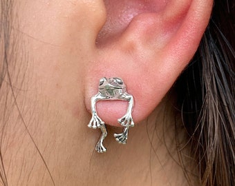 Pendientes delanteros y traseros de sapo de rana, chaqueta de oreja de sapo - Pendientes traseros delanteros de rana - Pendientes de rana lindos - Pendientes de tuerca de rana de doble cara 3D