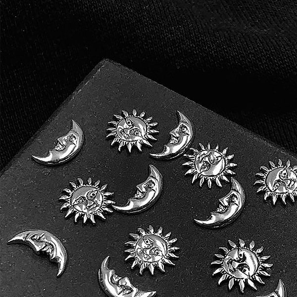 Sole e Crescent Moon Stud Orecchini, Orecchini non corrispondenti in argento Sterling 925, Celestial Boho Gypsy Jewelry Cartilage Helix Post Orecchini