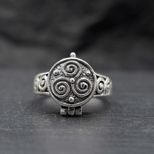 Triskelion Locket Ring - Celtic Poison Ring - Sterling Silver - Viking Secret Compartment Ring