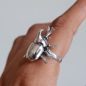 Rhinoceros Beetle Ring Sterling Silver 925 Stag Scarab Rhino Beetle Bug Ring