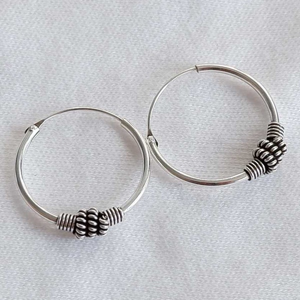 18mm 925 Sterling Silver Bali Tribal Ethnic Bohemian Balinese Boho Ornate Tribal Boho Hoop Earrings