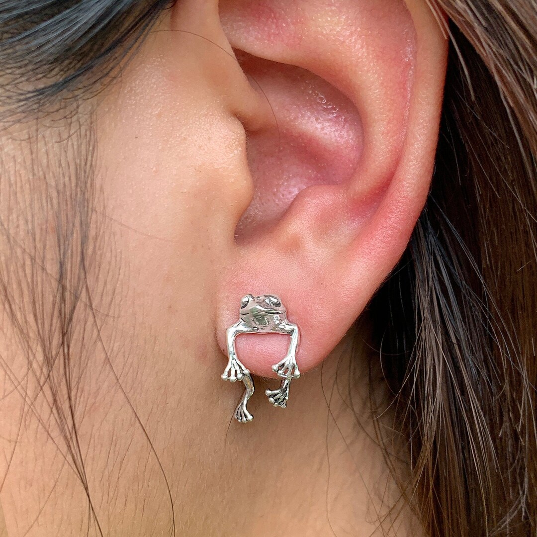 Frog Toad Stud Front and Back Earrings, Toad Ear Jacket Frog Front Back Earrings Cute Frog