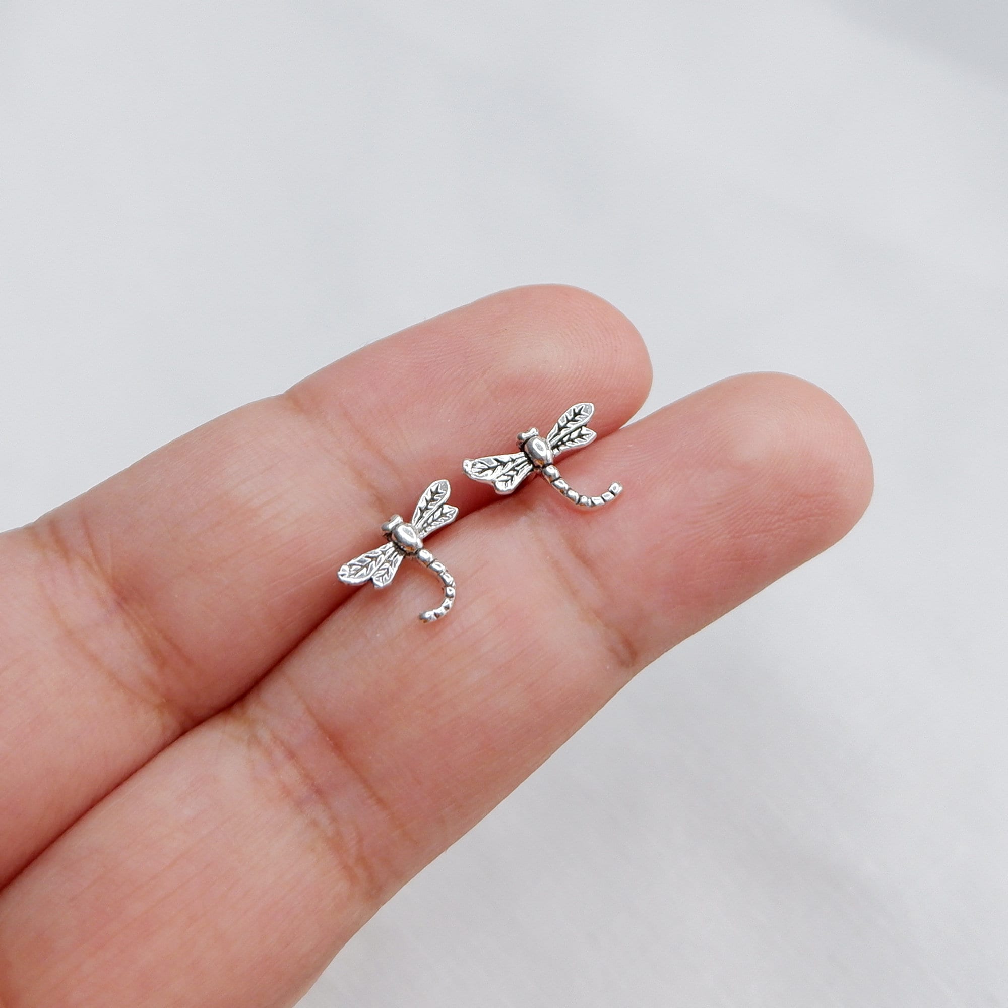 925 Silver Dragonfly Stud Earrings Tiny Stud Earrings Etsy