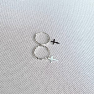 Silver hoop earrings with dangling cross Clearance