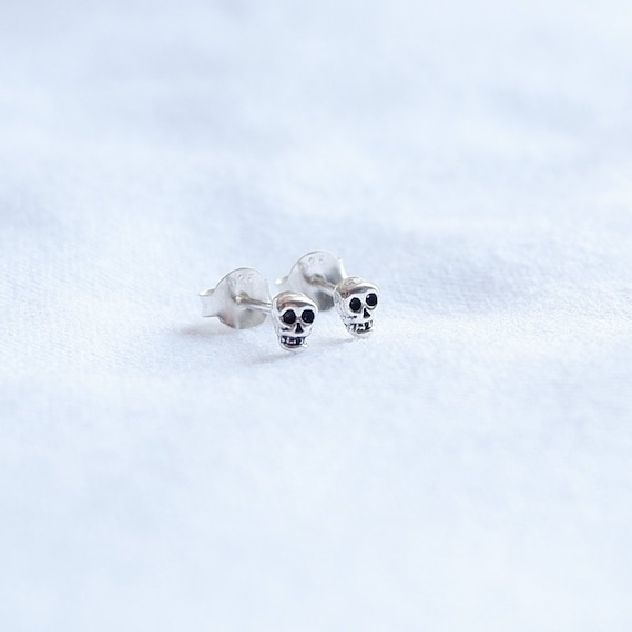 925 Sterling Silver Tiny Skull Stud Earrings for Cartilage | Etsy
