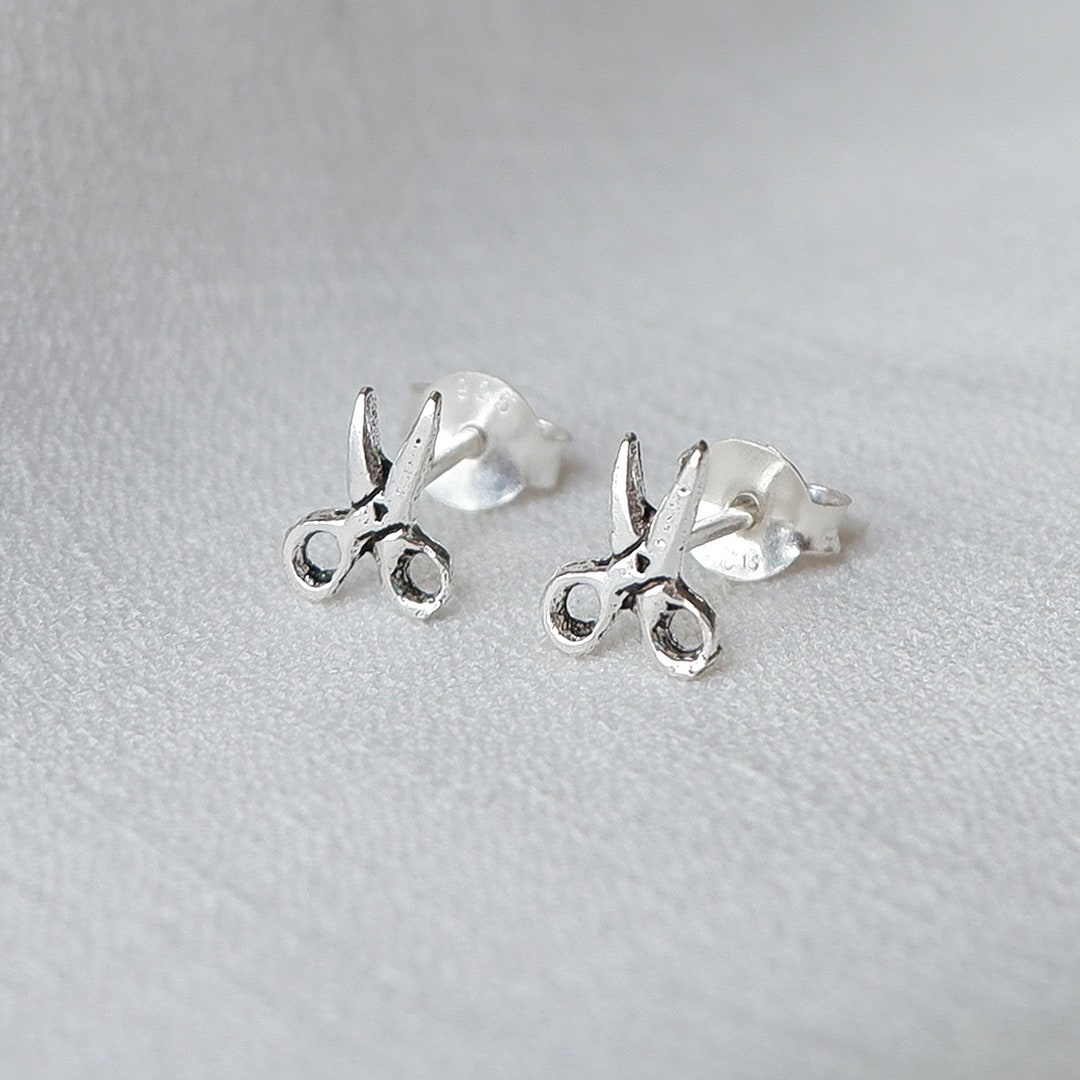 Tiny Scissors Stud Earrings 925 Sterling Silver Pair of Scissors Post