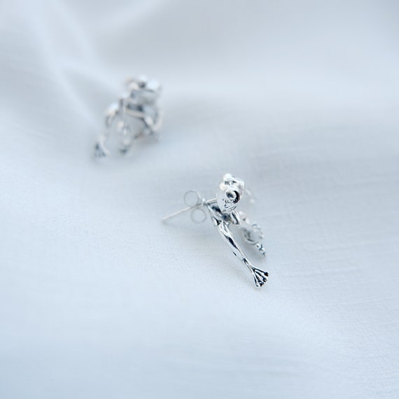 Cute Frog Silver Stud Retro Earrings Jewellery Womens Girls