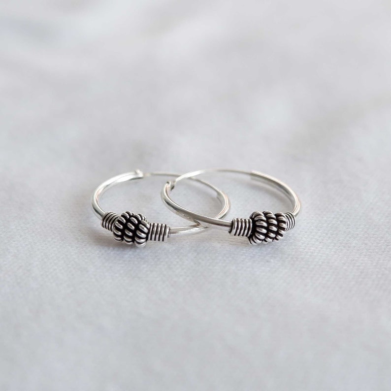 18mm 925 Sterling Silver Bali Tribal Ethnic Bohemian Balinese Boho Ornate Tribal Boho Hoop Earrings