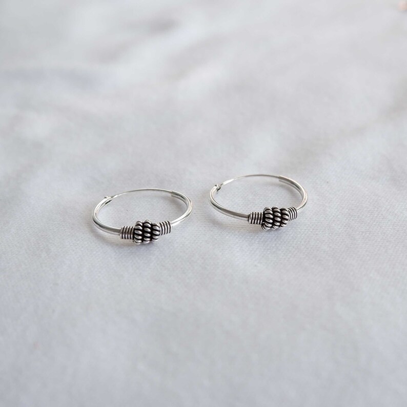 18mm 925 Sterling Silver Bali Tribal Ethnic Bohemian Balinese Boho Ornate Tribal Boho Hoop Earrings
