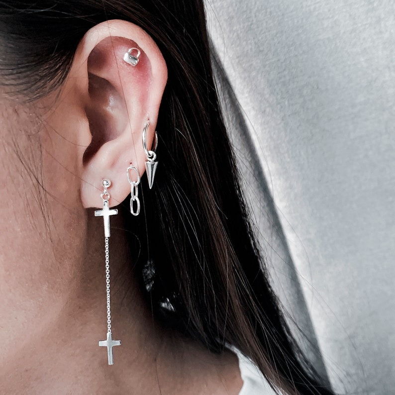 925 Silver Chain Cross Drop Earrings BTS Inspired Dainty Etsy